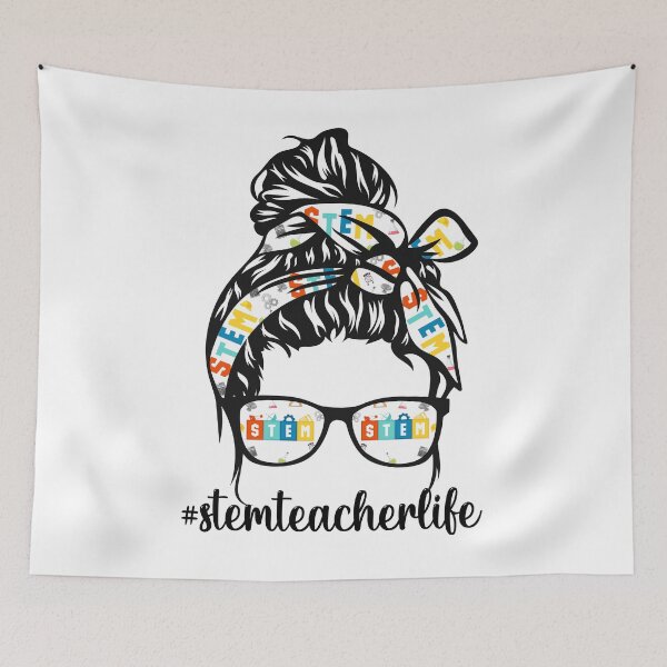 Item preview, STEM Teacher Messy Bun Life Hair Glasses Back to School designed and sold by moonligh1996.