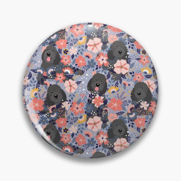 Item preview, Black Goldendoodle Garden - Blue Background designed and sold by Lulupainting.