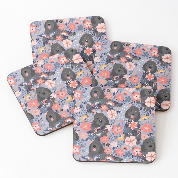 Item preview, Black Goldendoodle Garden - Blue Background designed and sold by Lulupainting.