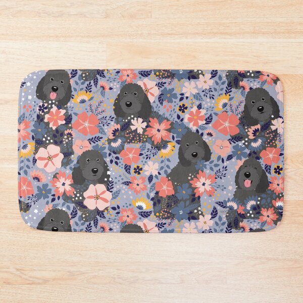 Item preview, Black Goldendoodle Garden - Blue Background designed and sold by Lulupainting.