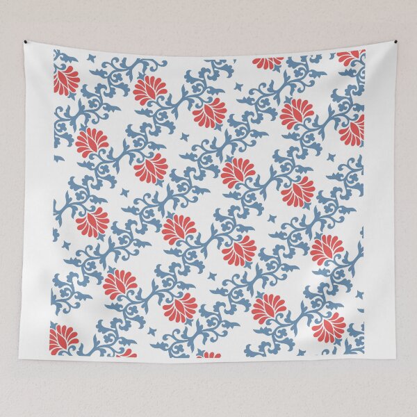Item preview, Retro floral pattern. Hot pink and dusty blue designed and sold by i-cottagedesign.