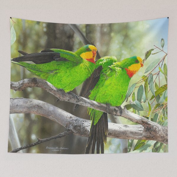Item preview, "Teeming with Green" (Superb Parrots) designed and sold by Frances McMahon Watercolour Bird Artist.