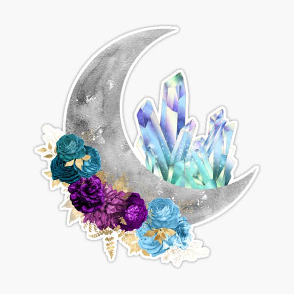 Crescent Flowers Moon Stickers - 50pcs Aesthetic Moon Flowers Vinyl Stickers Decoration PVC Waterproof Decal Perfect for Scrapbook Laptop Water