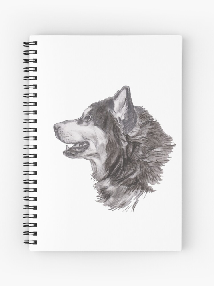 Classic Siberian Husky Dog Profile Drawing Spiral Notebook