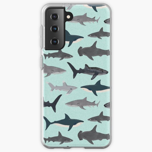 Sharks, illustration, art print ,ocean life,sea life ,animal ,marine biologist ,kids ,boys, gender neutral ,educational ,Andrea Lauren , shark week, shark, great white shark, Samsung Galaxy Soft Case