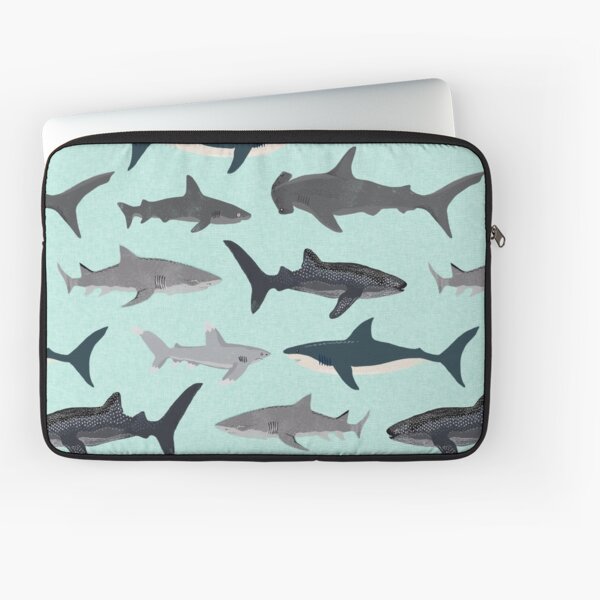 Sharks, illustration, art print ,ocean life,sea life ,animal ,marine biologist ,kids ,boys, gender neutral ,educational ,Andrea Lauren , shark week, shark, great white shark, Laptop Sleeve