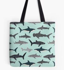Sharks, illustration, art print ,ocean life,sea life ,animal ,marine biologist ,kids ,boys, gender neutral ,educational ,Andrea Lauren , shark week, shark, great white shark, Tote Bag