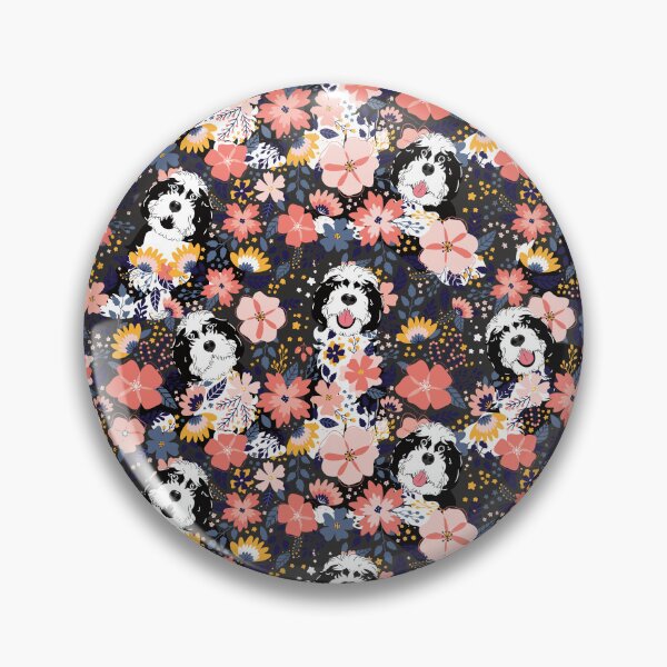 Item preview, Black and White Sheepadoodle Garden - Dark Gray Background designed and sold by Lulupainting.
