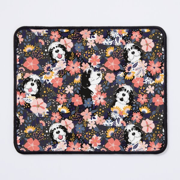 Item preview, Black and White Sheepadoodle Garden - Dark Gray Background designed and sold by Lulupainting.