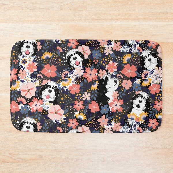 Item preview, Black and White Sheepadoodle Garden - Dark Gray Background designed and sold by Lulupainting.