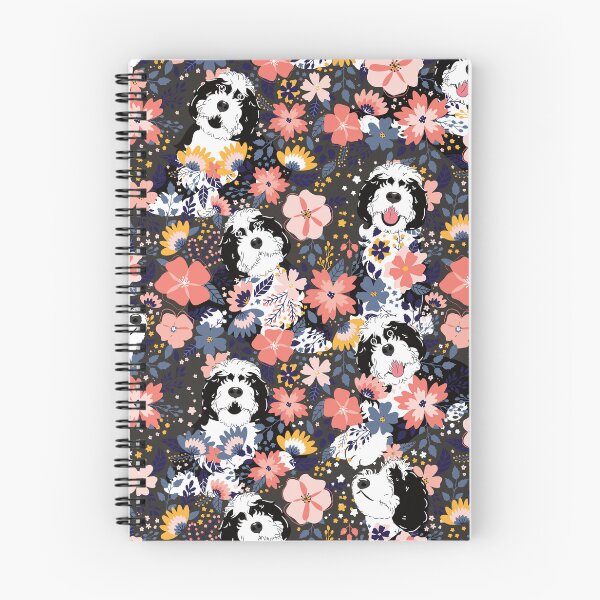 Item preview, Black and White Sheepadoodle Garden - Dark Gray Background designed and sold by Lulupainting.