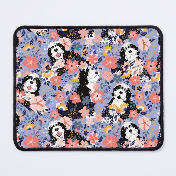 Item preview, Black and White Sheepadoodle Garden - Blue Background designed and sold by Lulupainting.