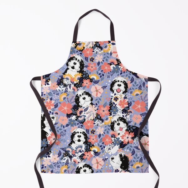 Item preview, Black and White Sheepadoodle Garden - Blue Background designed and sold by Lulupainting.