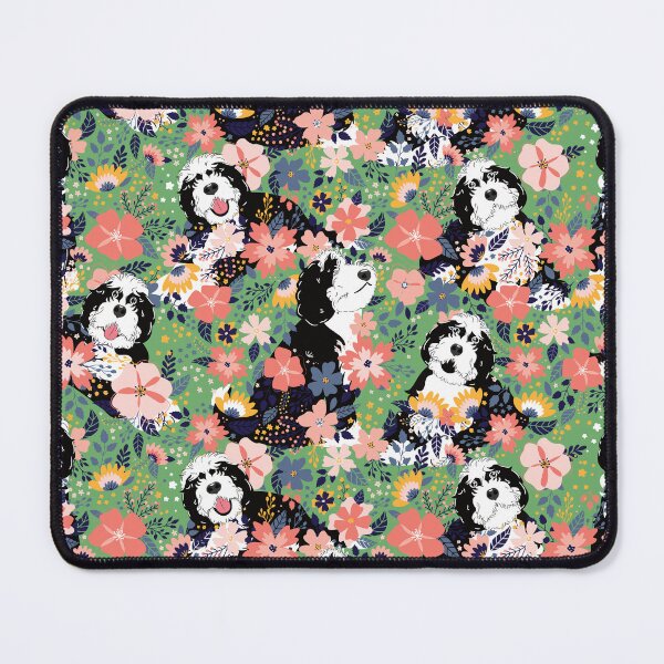 Item preview, Black and White Sheepadoodle Garden - Green Background designed and sold by Lulupainting.