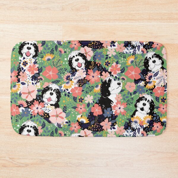 Item preview, Black and White Sheepadoodle Garden - Green Background designed and sold by Lulupainting.