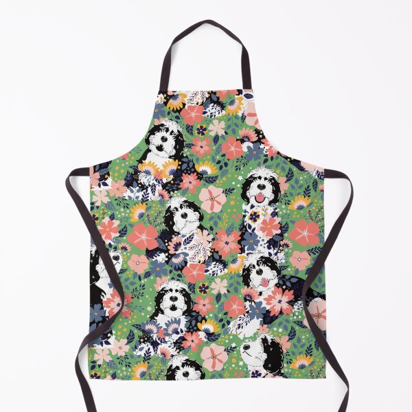 Item preview, Black and White Sheepadoodle Garden - Green Background designed and sold by Lulupainting.