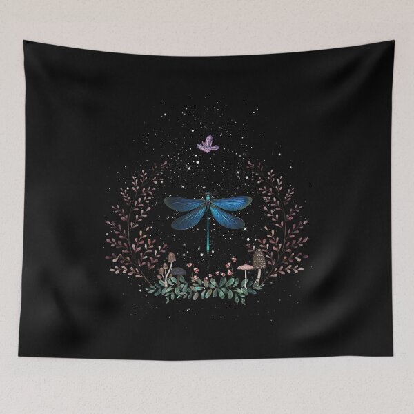 Item preview, Dragonfly with mushrooms and flowers designed and sold by MugDesignStore.