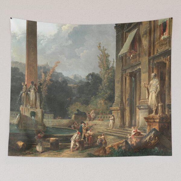 Item preview, Wandering Minstrels by Hubert Robert French, restored painting with italien scenes designed and sold by Lady-Frost.