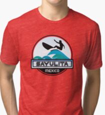 SURFING SAYULITA MEXICO SURF SURFER SURFBOARD BOOGIE BOARD MX Tri-blend T-Shirt