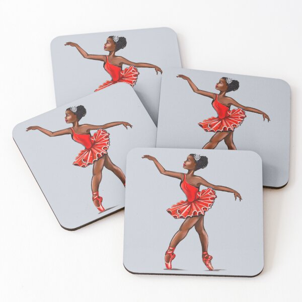 Item preview, Ballet in red pointe shoes - African American black ballerina doing pirouette in red tutu designed and sold by Artonmytee.