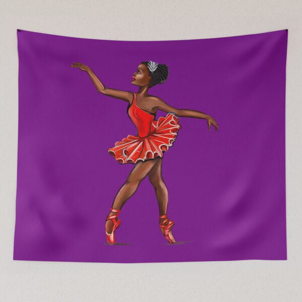 Item preview, Ballet in red pointe shoes - African American black ballerina doing pirouette in red tutu designed and sold by Artonmytee.