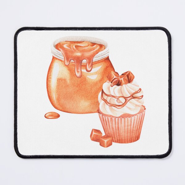 Item preview, Caramel cupcake and a jar of melted caramel. Watercolor illustration. designed and sold by Trilisti.