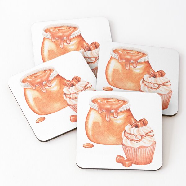 Item preview, Caramel cupcake and a jar of melted caramel. Watercolor illustration. designed and sold by Trilisti.