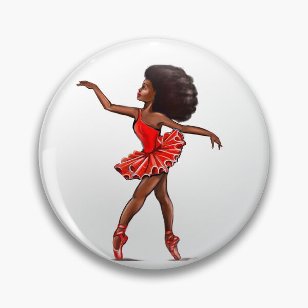 Item preview, Ballet in red pointe shoes - ballerina with Afro hair doing pirouette in red tutu and red shoes  - brown skin ballerina designed and sold by Artonmytee.