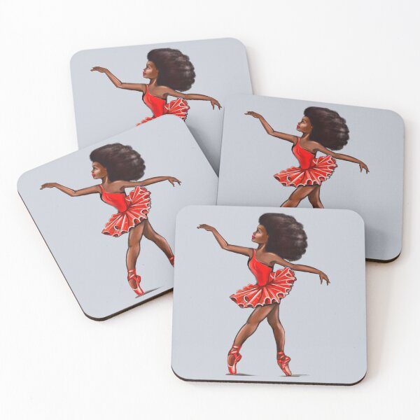 Item preview, Ballet in red pointe shoes - ballerina with Afro hair doing pirouette in red tutu and red shoes  - brown skin ballerina designed and sold by Artonmytee.