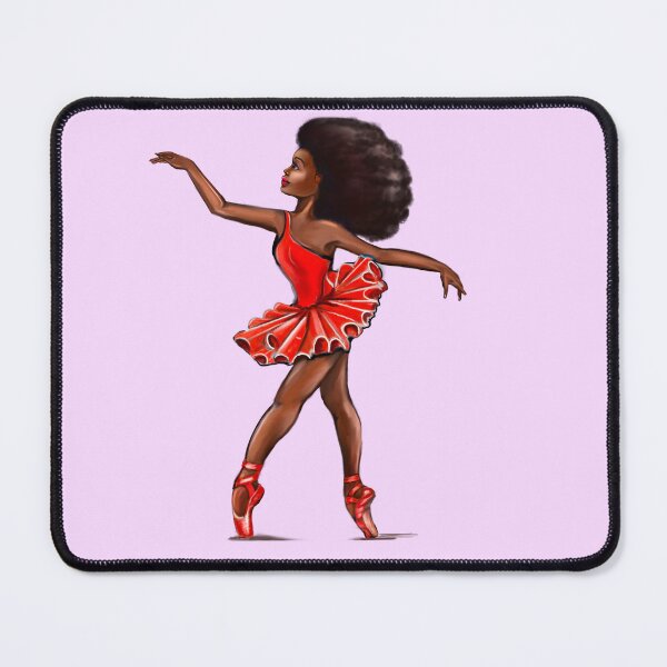 Item preview, Ballet in red pointe shoes - ballerina with Afro hair doing pirouette in red tutu and red shoes - brown skin ballerina designed and sold by Artonmytee.