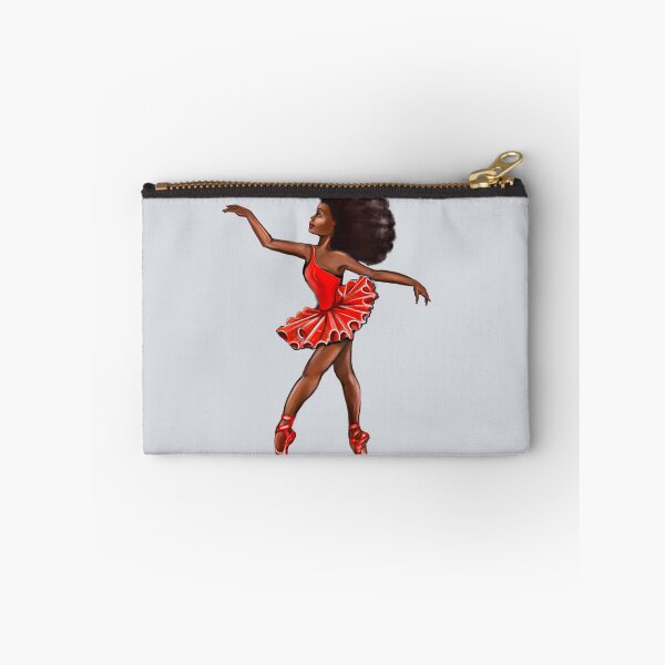 Item preview, Ballet in red pointe shoes - ballerina with Afro hair doing pirouette in red tutu and red shoes  - brown skin ballerina designed and sold by Artonmytee.