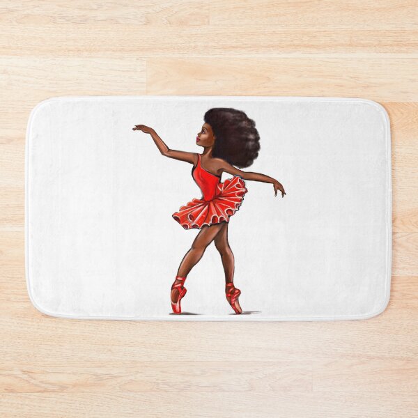 Item preview, Ballet in red pointe shoes - ballerina with Afro hair doing pirouette in red tutu and red shoes  - brown skin ballerina designed and sold by Artonmytee.