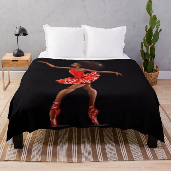 Item preview, Ballet in red pointe shoes - ballerina with Afro hair doing pirouette in red tutu and red shoes  - brown skin ballerina designed and sold by Artonmytee.