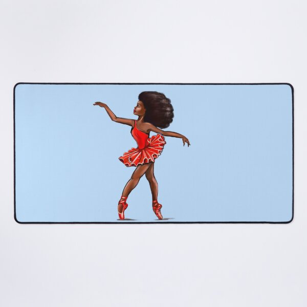 Item preview, Ballet in red pointe shoes - ballerina with Afro hair doing pirouette in red tutu and red shoes  - brown skin ballerina designed and sold by Artonmytee.