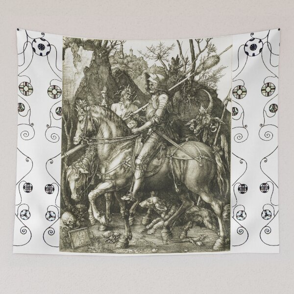 Item preview, KNIGHT ,DEATH AND THE DEVIL by DURER in Black White Geometric Swirls designed and sold by BulganLumini.