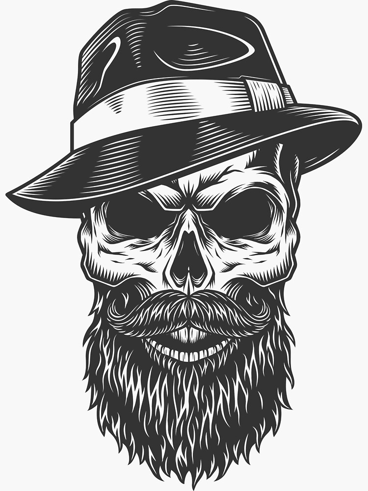 "Skull in the fedora hat Vector mens t shirt" Sticker by