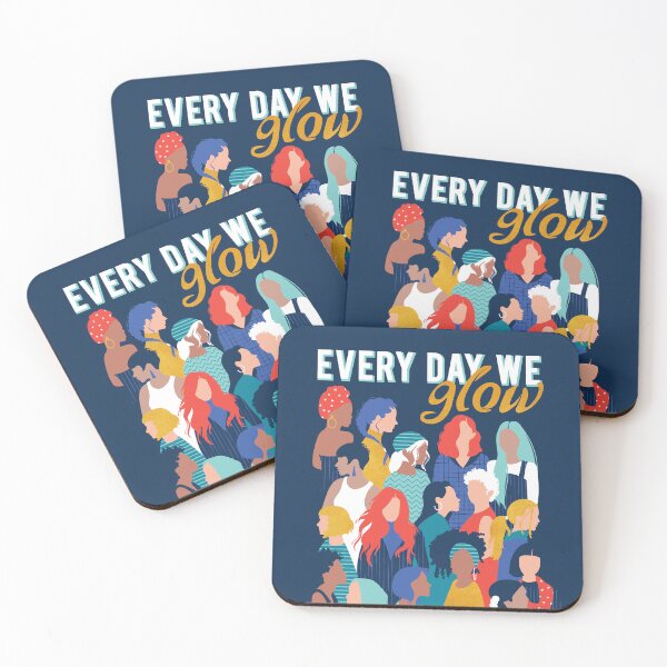 Item preview, Every day we glow International Women's Day // midnight navy blue background teal, mint, electric blue neon orange red and gold humans  designed and sold by SelmaCardoso.