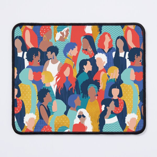 Item preview, Every day we glow International Women's Day // midnight navy blue background teal, mint, electric blue neon orange red and gold humans designed and sold by SelmaCardoso.