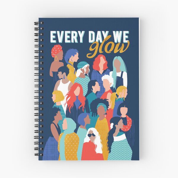 Item preview, Every day we glow International Women's Day // midnight navy blue background teal, mint, electric blue neon orange red and gold humans  designed and sold by SelmaCardoso.