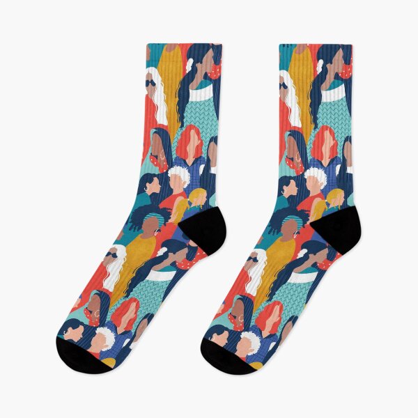 Item preview, Every day we glow International Women's Day // midnight navy blue background teal, mint, electric blue neon orange red and gold humans  designed and sold by SelmaCardoso.