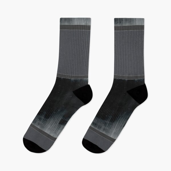 Item preview, Carbon Fiber Pattern Print Thigh High Striped Top Socks Leggings Black White Starfield designed and sold by Shayna Westfall.