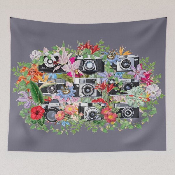Item preview, Cool Selection Of Retro Cameras, I Love Photography, Oval Shape Vintage Cameras And Beautiful Flowers designed and sold by TrulyEpoque.