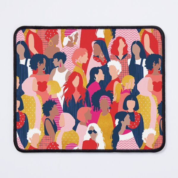 Item preview, Every day we glow International Women's Day// midnight navy blue background pastel and fuchsia pink coral vivid red and gold humans  designed and sold by SelmaCardoso.