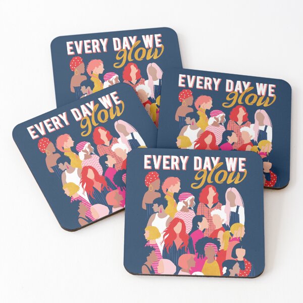 Item preview, Every day we glow International Women's Day// midnight navy blue background pastel and fuchsia pink coral vivid red and gold humans  designed and sold by SelmaCardoso.