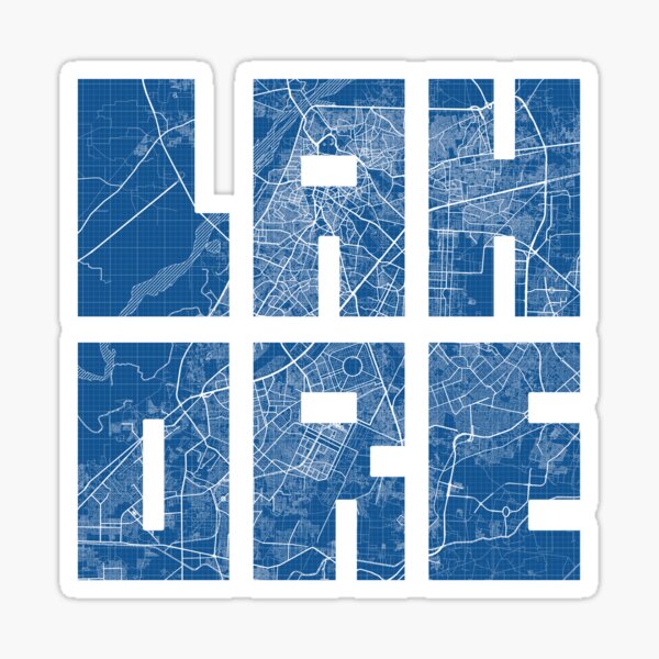 "Lahore City Map of Punjab, Pakistan Blueprint" Sticker for Sale by