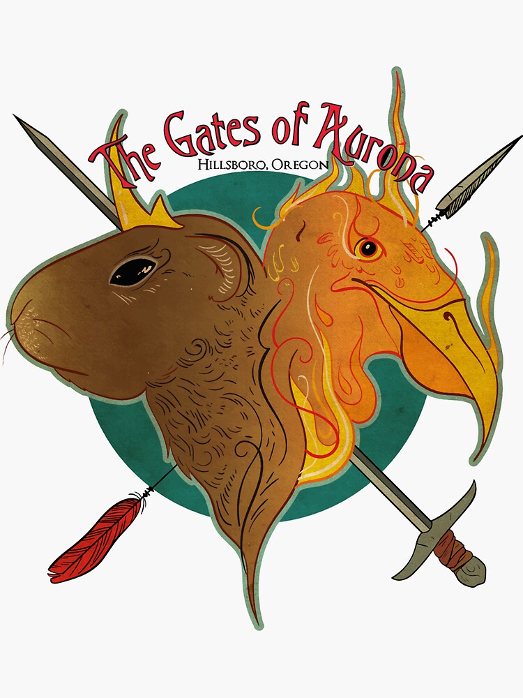 Thumbnail 3 of 3, Sticker, The Gates of Aurona - Marmot Queen Fire Eagle King designed and sold by TonyaMacalino.