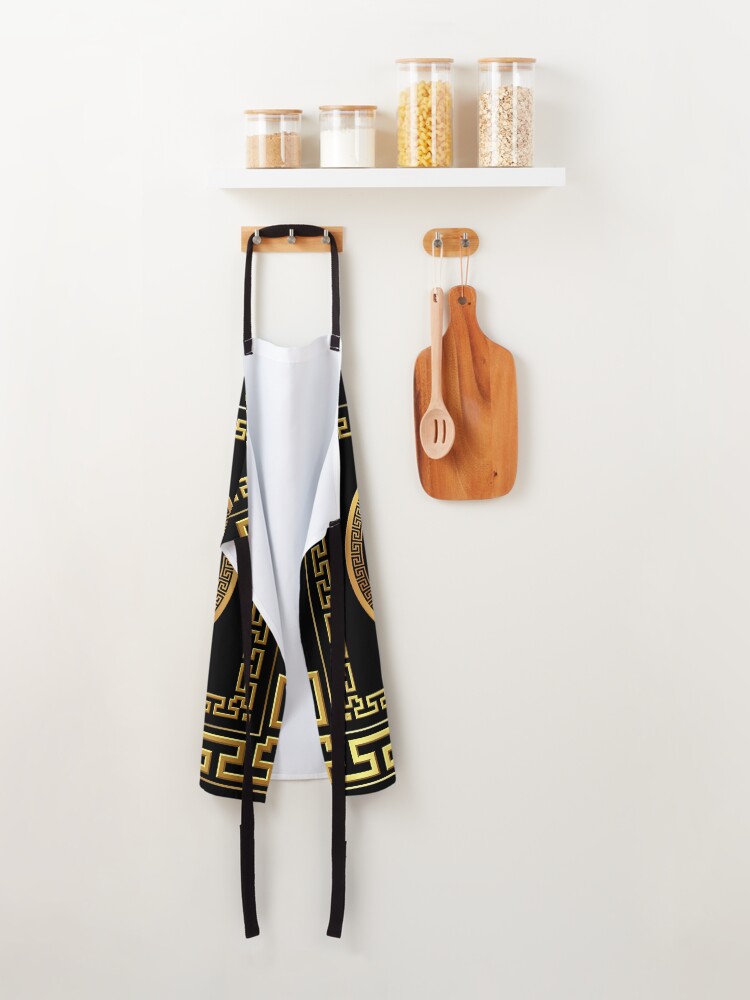 Greek Key Meander Black Gold Large Apron