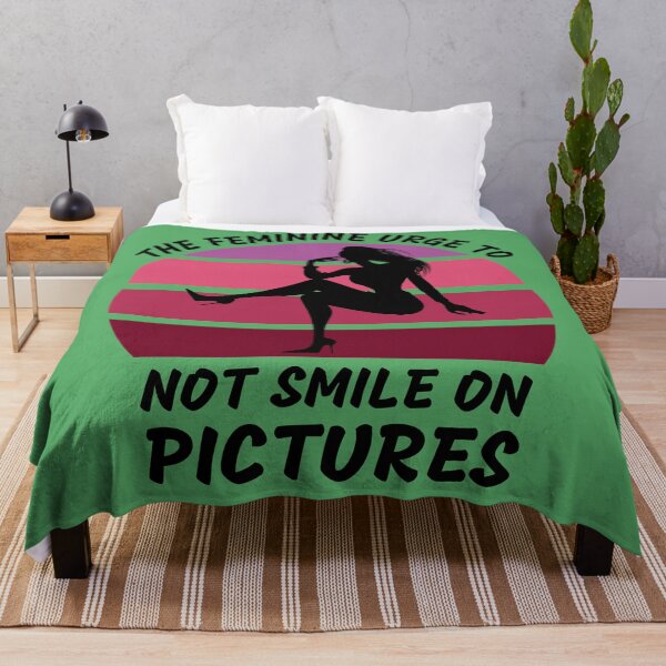 Item preview, The Feminine Urge To Not Smile On Pictures Pink Retro Sunset In Green designed and sold by LuckyKermit.
