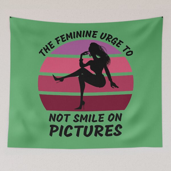 Item preview, The Feminine Urge To Not Smile On Pictures Pink Retro Sunset In Green designed and sold by LuckyKermit.
