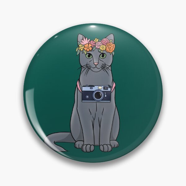 Item preview, Grey Cat with Flower Crown & Camera designed and sold by KaraleeLS.